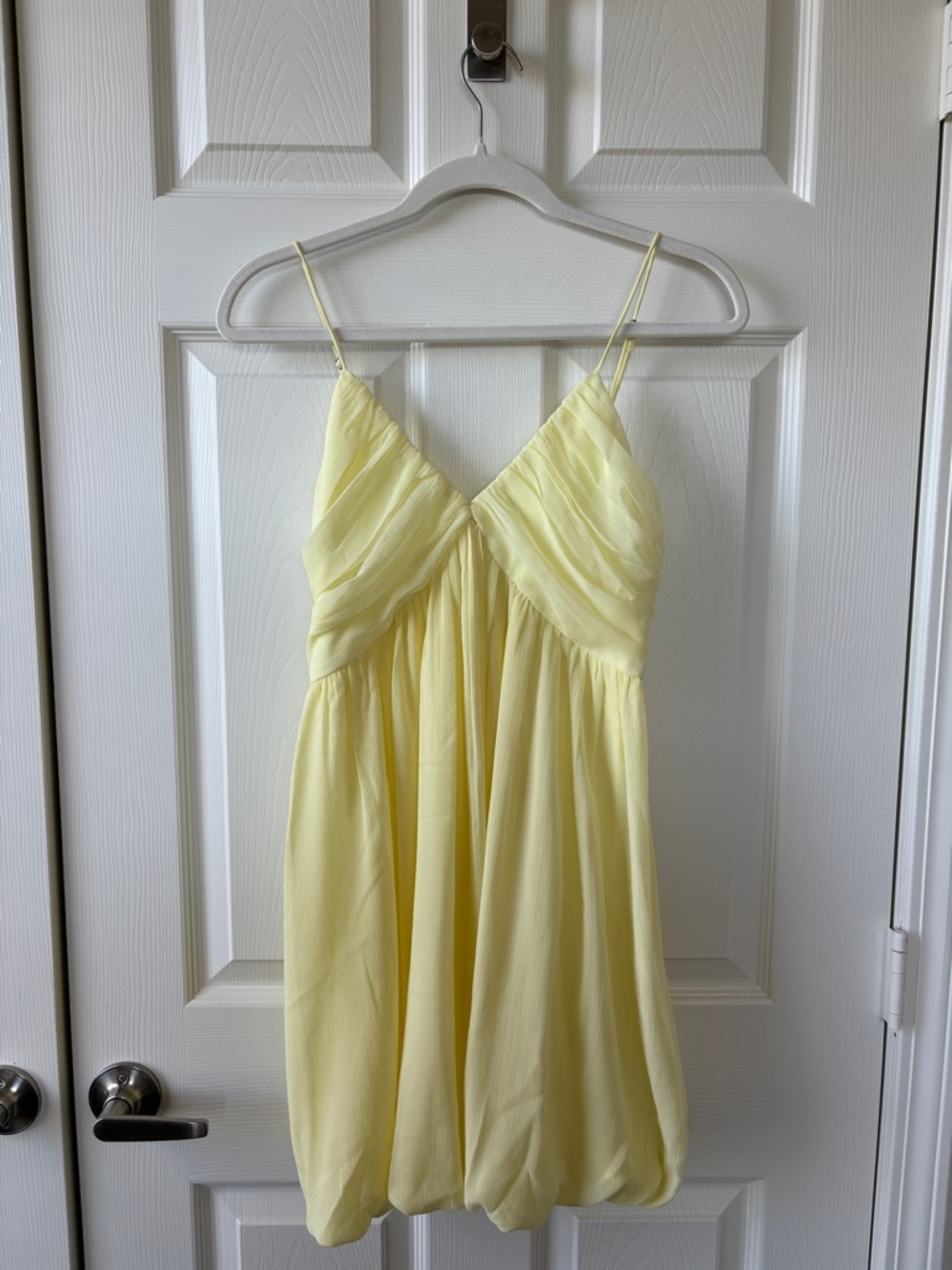 Abercrombie & Fitch Sheer Bubble Hem Mini Dress in Pastel Yellow - Size Small - Picture 2 of 4